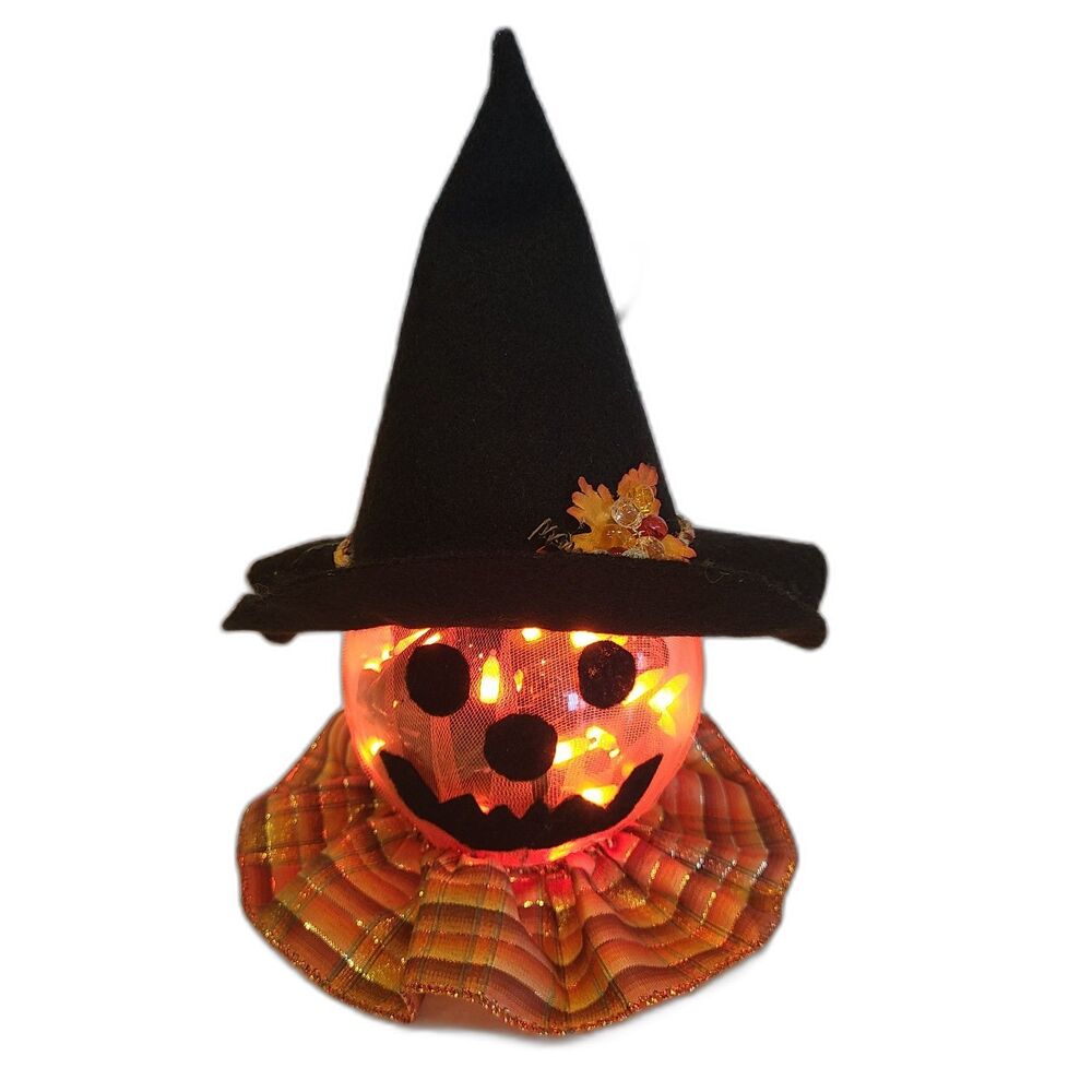 Vintage Handcrafted Glass Potpourri Jar Pumpkin Witch Light Up Decoration